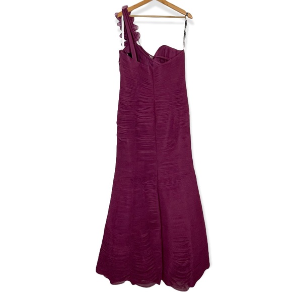 IVONNE D BY MON CHERI RASPBERRY 1 SHOULDER RUCHED TULLE SWEETHEART TRUMPET GOWN - Picture 3 of 15